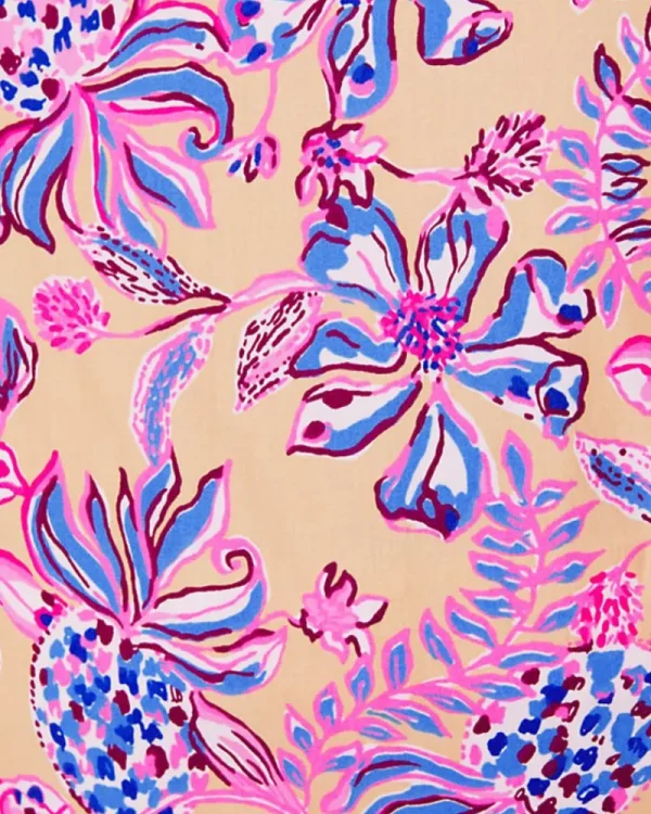 Dresses^Lilly Pulitzer Shiela 3/4 Sleeve Cotton Midi Wrap Dress Sand Bar Tropical With A Twist