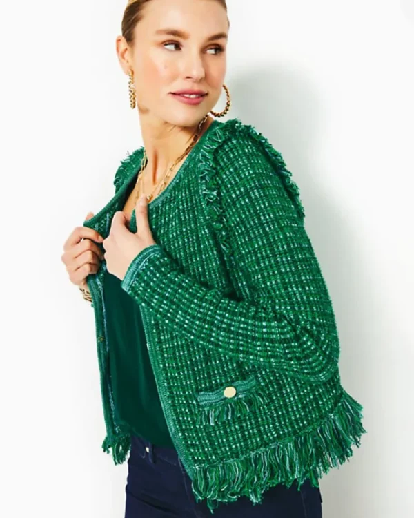 Sweaters & Cardigans^Lilly Pulitzer Simora Fringe Cardigan Evergreen Exotic Tweed