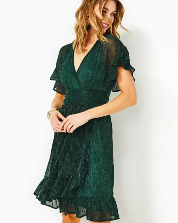 Dresses^Lilly Pulitzer Sinclare Dress Evergreen Metallic Knit Crinkle