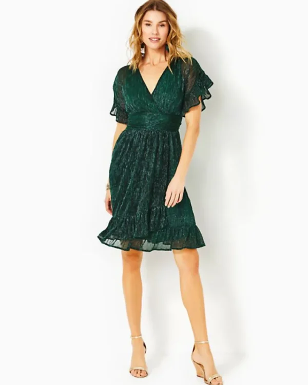 Dresses^Lilly Pulitzer Sinclare Dress Evergreen Metallic Knit Crinkle