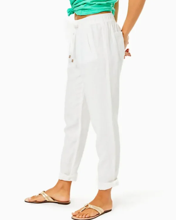 Bottoms^Lilly Pulitzer 31" Taron Mid-Rise Linen Pant Resort White