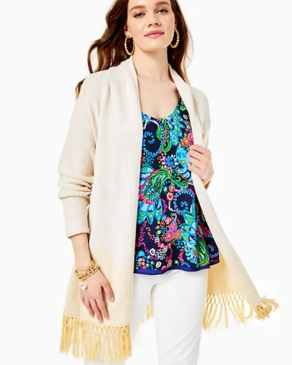 Sweaters & Cardigans^Lilly Pulitzer Tatum Long Fringe Hem Cardigan Gold Metallic