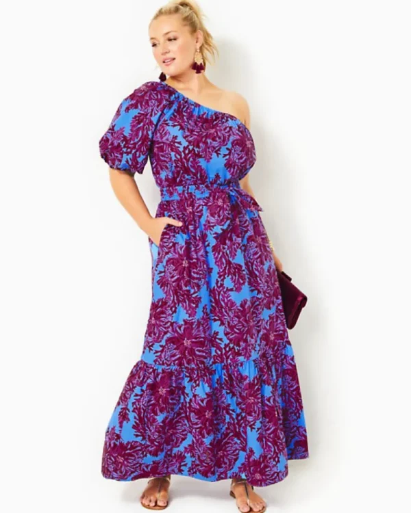 Dresses^Lilly Pulitzer Zelalynn One-Shoulder Cotton Maxi Dress Abaco Blue Feel Like A Shellebrity