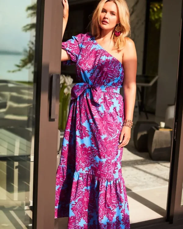 Dresses^Lilly Pulitzer Zelalynn One-Shoulder Cotton Maxi Dress Abaco Blue Feel Like A Shellebrity